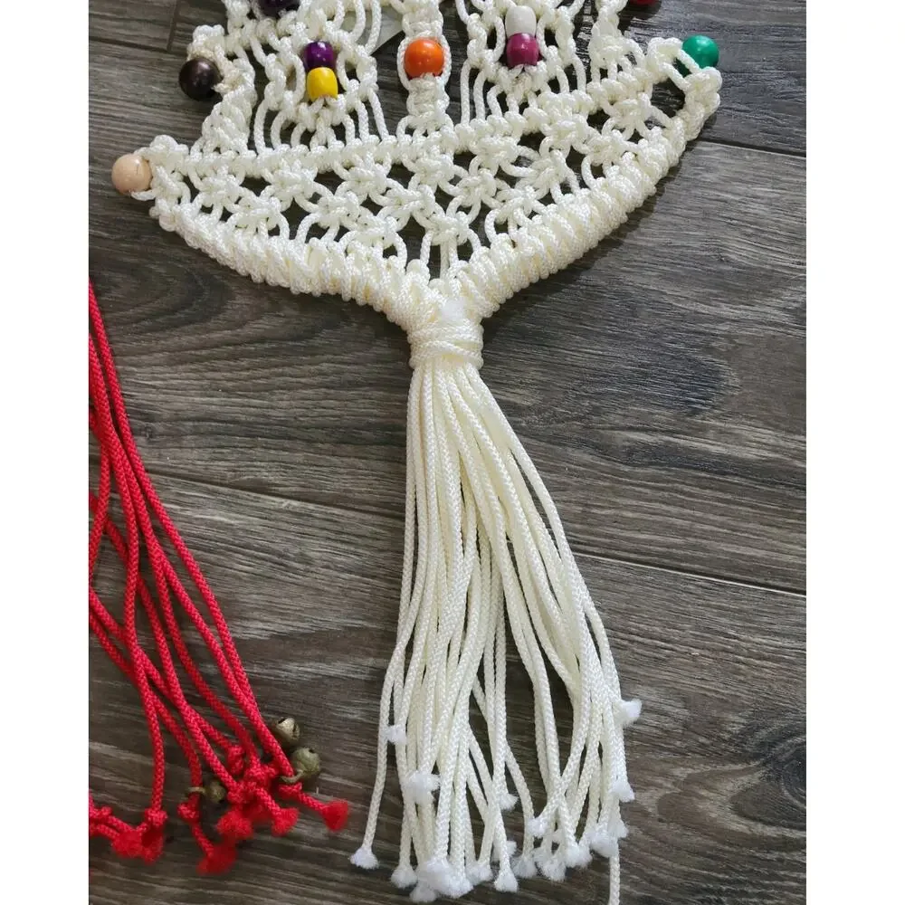Handmade Macrame Santa‎ & Christmas Tree Wall Hangings Wood Beads Lot of TWO